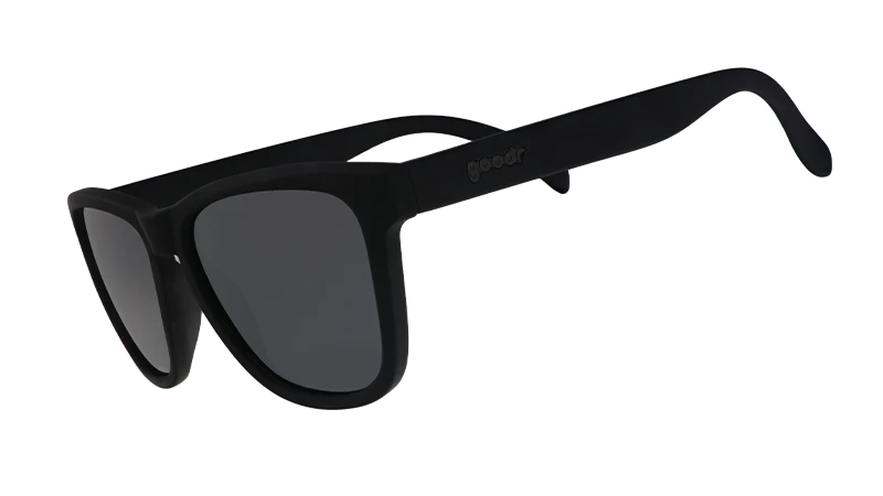 Black goodr sunglasses with dark lenses.